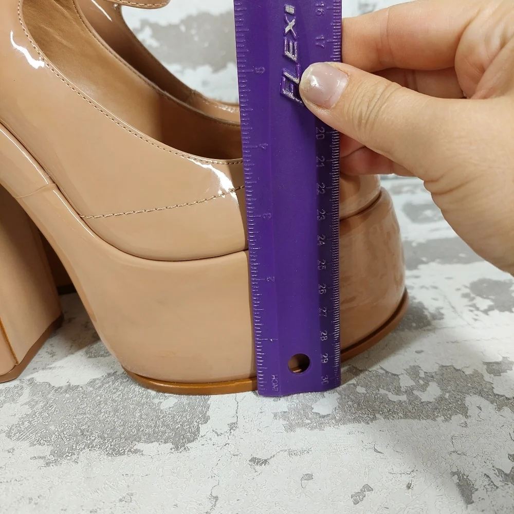 New Schutz Zayne New Pressego Tan Patent Leather Platform Mary Jane Pumps D143